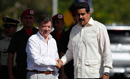 Nicolás Maduro y Juan Manuel Santos Maduro llama a Santos a colaborar por la paz y la estabilidad fronteriza
